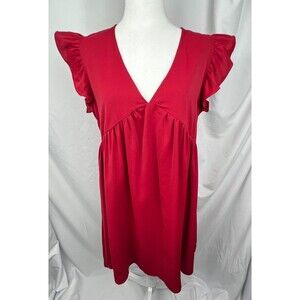 Chigant Womens M Red Babydoll Mini Dress Flutter Sleeve Empire Waist Romantic